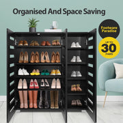 4-Tier Black Shoe Cabinet with Slatted Doors – Up to 30 Pairs