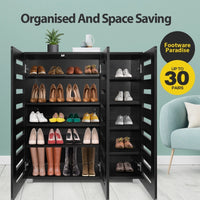 4-Tier Black Shoe Cabinet with Slatted Doors – Up to 30 Pairs