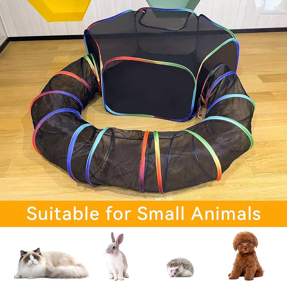 Pop-Open Mesh Cat Tent & Play Tunnel – Orange or Rainbow