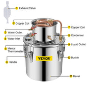 Alcohol Distiller Water Wine Home Copper Boiler Moonshine Still 12L 3Gal