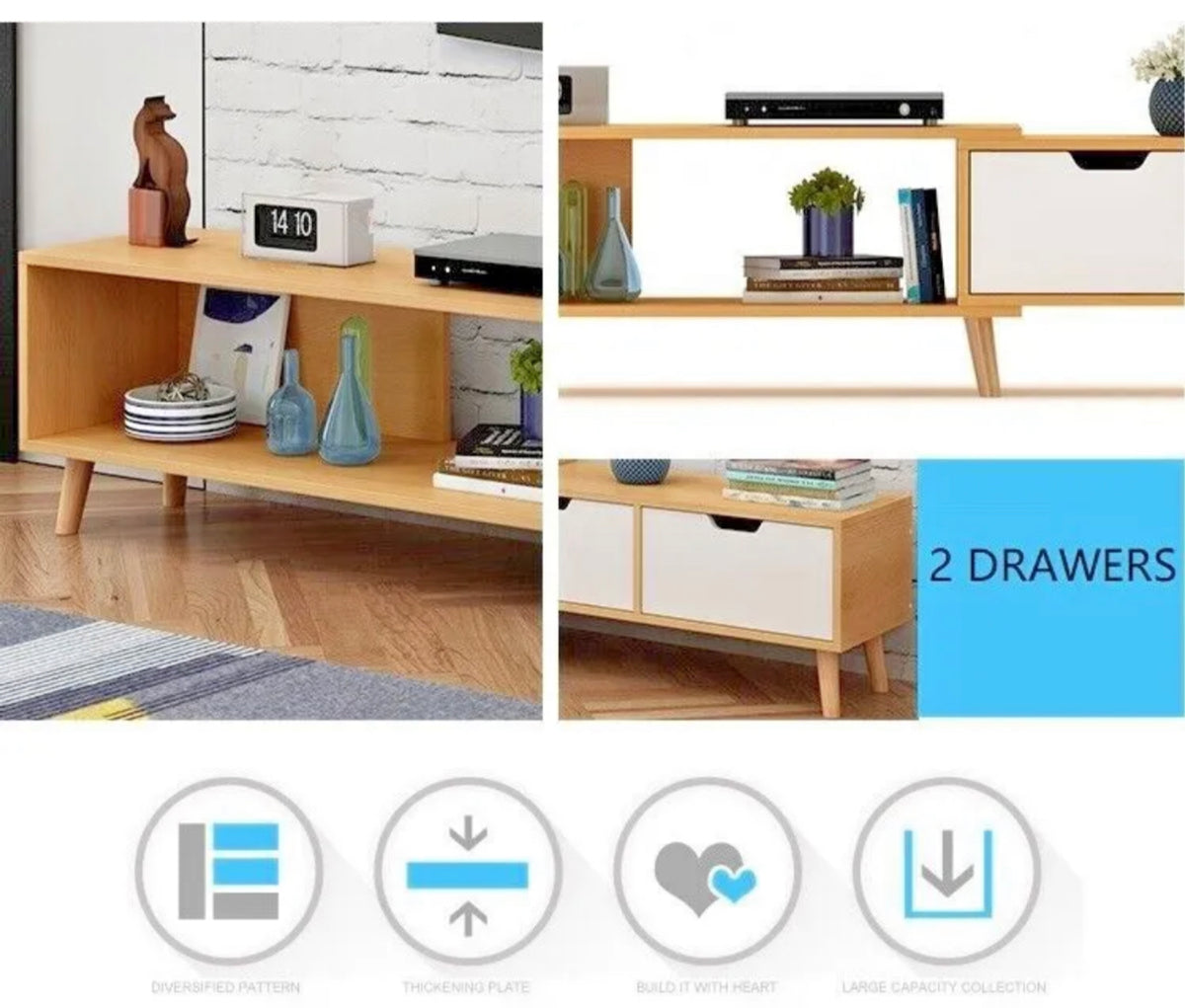 Adjustable 130–178 cm TV Cabinet with Drawer