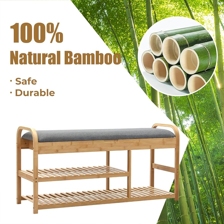 3-Tier Bamboo Shoe Bench with Cushion & Drawer – 150 kg