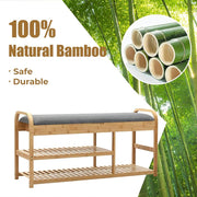 3-Tier Bamboo Shoe Bench with Cushion & Drawer – 150 kg