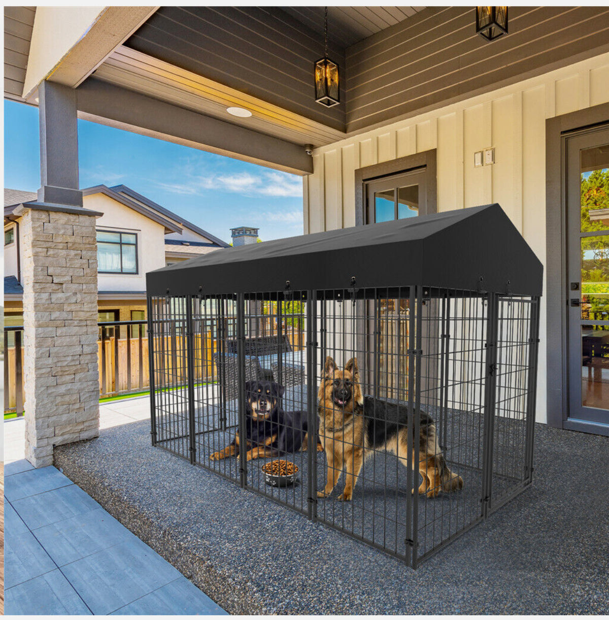 Painted-Iron Dog Kennel Run with 210D Oxford Cover – 3 Sizes