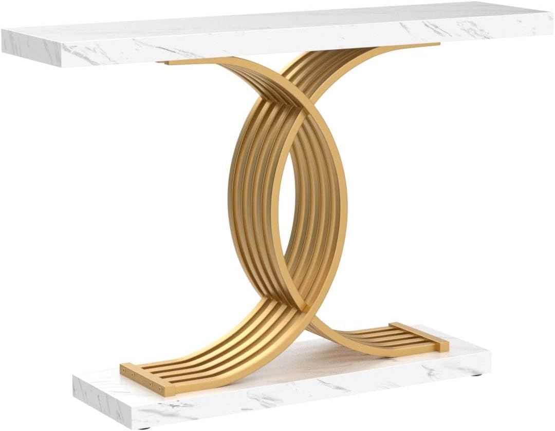 99 cm Gold & White Faux-Marble Console Table