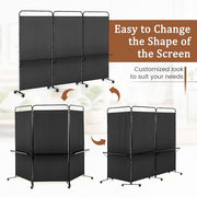 188cm Rolling 3-Panel Room Divider with 3 Shelves – 3 Colours