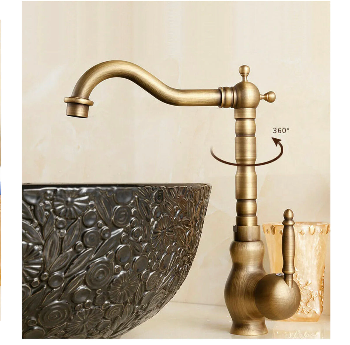 Antique Brass 360°Swivel Basin Taps Mixer Sink Laundry Kitchen Faucet Spout