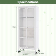 Mobile Metal Storage Cabinet with Glass Doors & 2 Adjustable Shelves