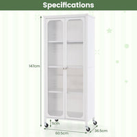 Mobile Metal Storage Cabinet with Glass Doors & 2 Adjustable Shelves