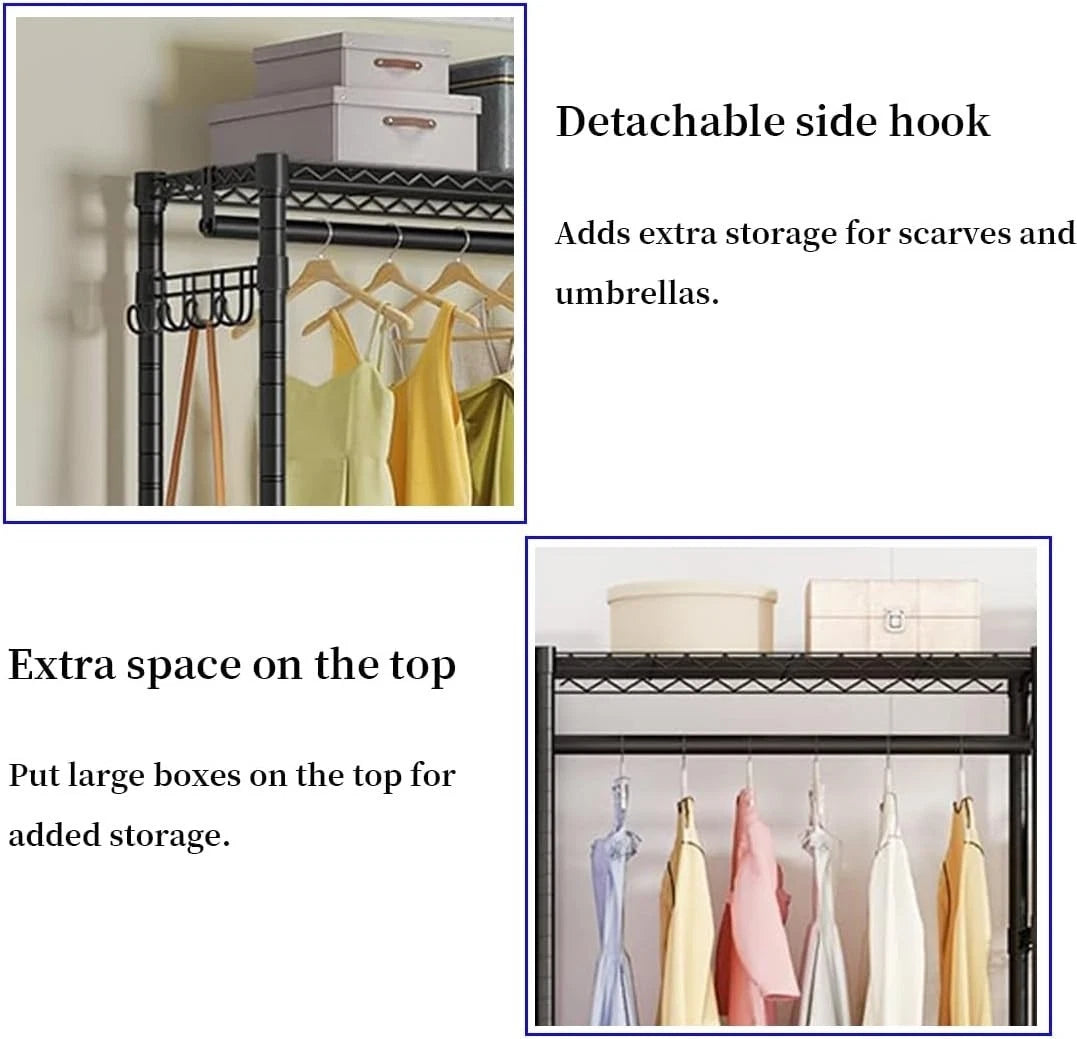 Heavy-Duty Rolling Clothes Rack with Double Hanging Rods & 3 Shelves – Black