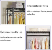 Heavy-Duty Rolling Clothes Rack with Double Hanging Rods & 3 Shelves – Black