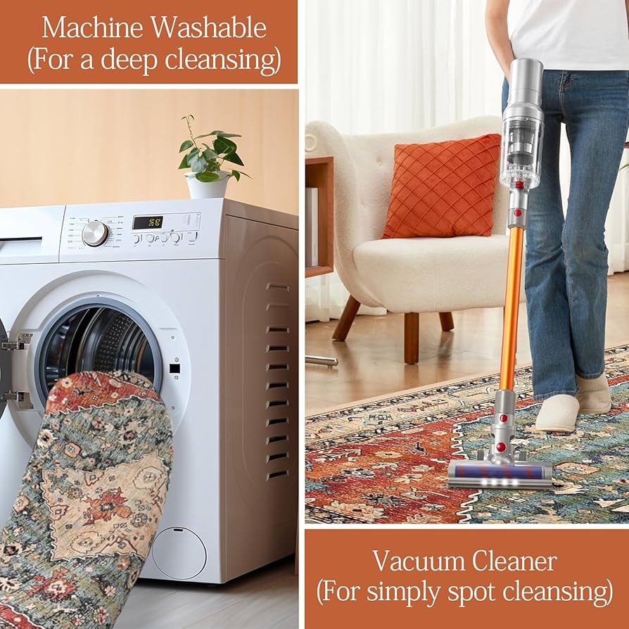 Soft Washable Boho Area Rug with Non-Slip Backing