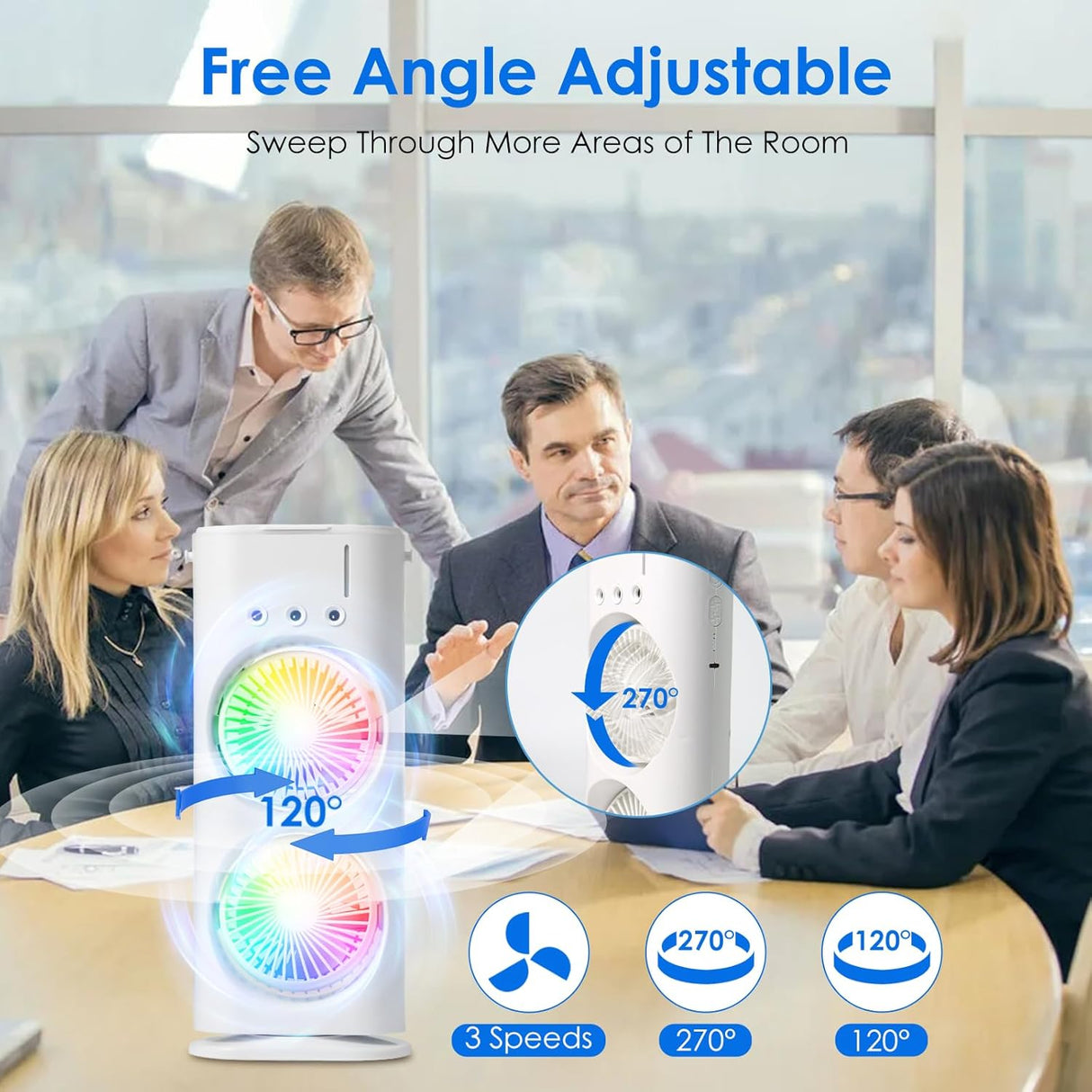 Mobile Air Conditioner with Remote Control, USB Portable Air Cooler, Mini Air Conditioner, Portable Air Cooler Fan, 3 Wind Speeds, Spray Function, 7 Colours Light