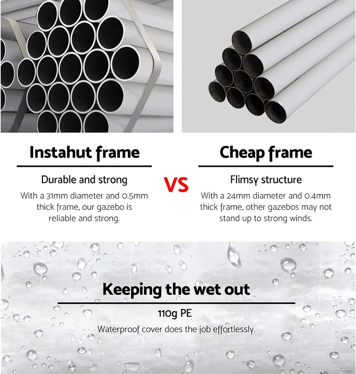 3x6 Marquee Gazebo, Camping Tent Wedding Gazebos Garden Shed Outdoor Party Canopy Patio Carport Car, White 4 Window Wall Carry Bag Water Resistant and UV