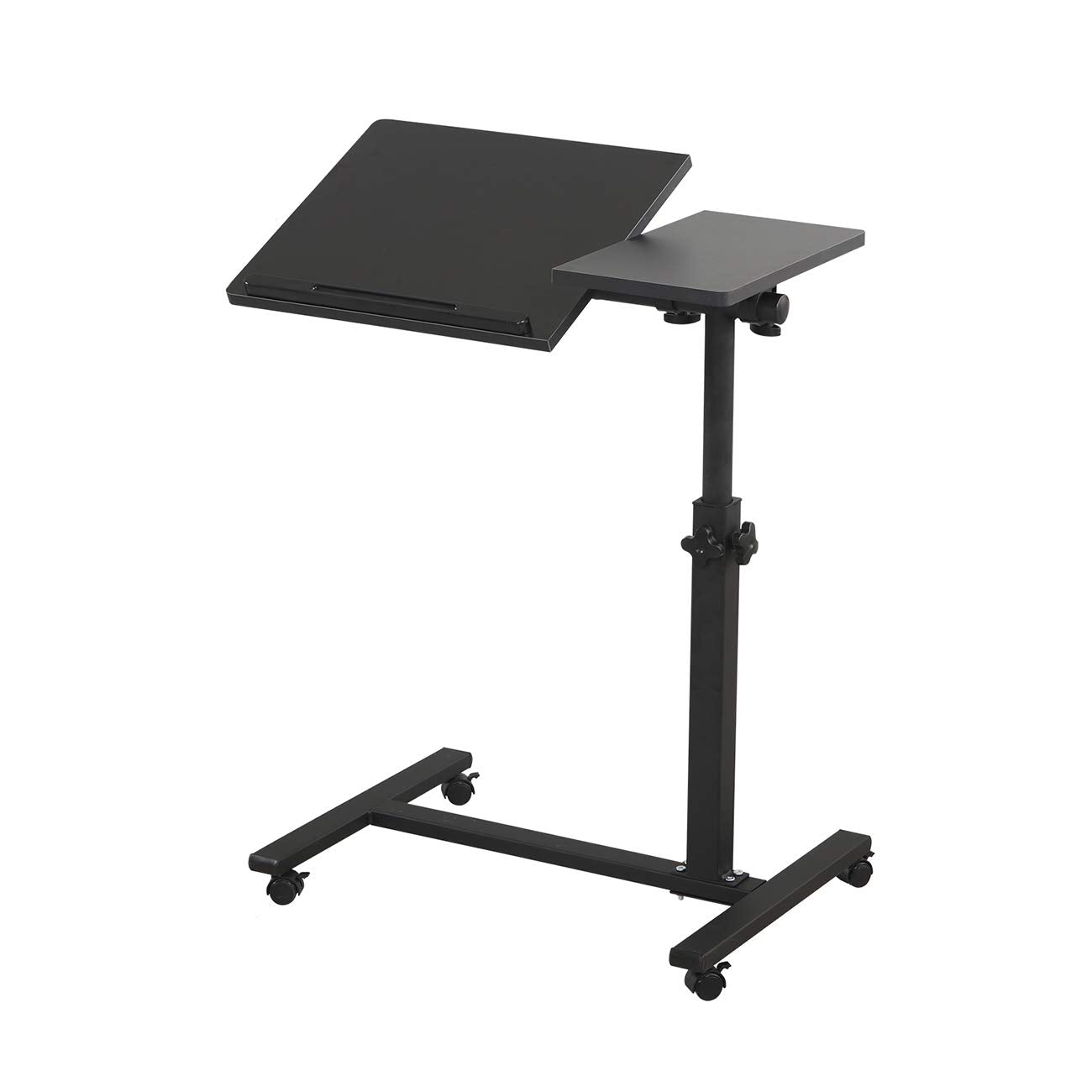 Black Mobile Tilting Overbed Laptop Table with Wheels