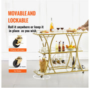 111 cm Gold 3-Tier Bar Cart with 9-Bottle Rack