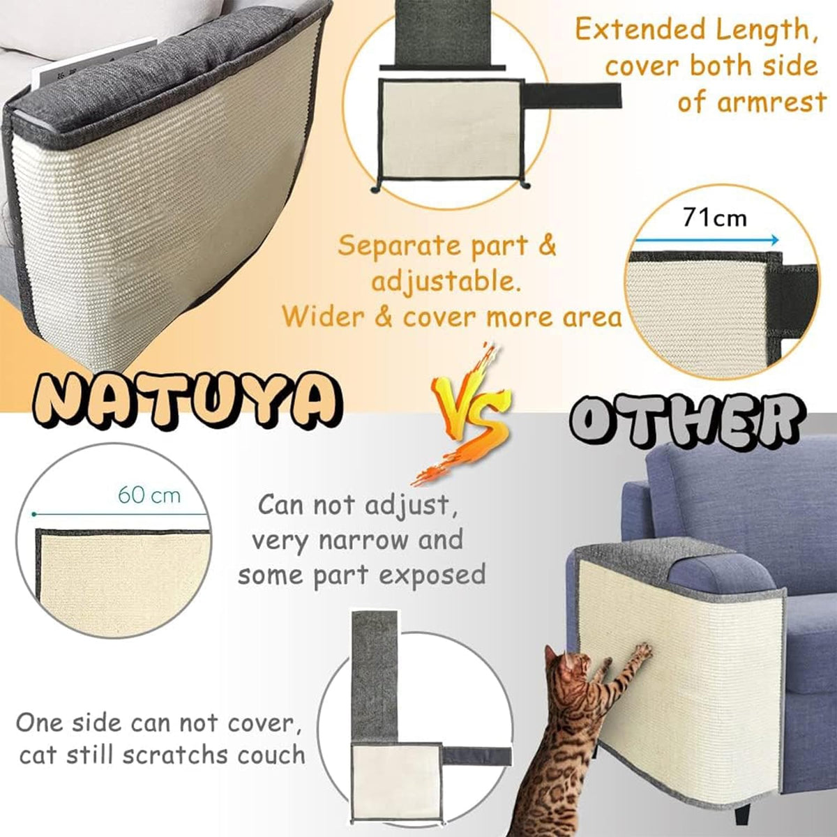 Left-Side Dark-Grey Sofa Arm Cat Scratch Protector – 43 × 36 × 28 cm