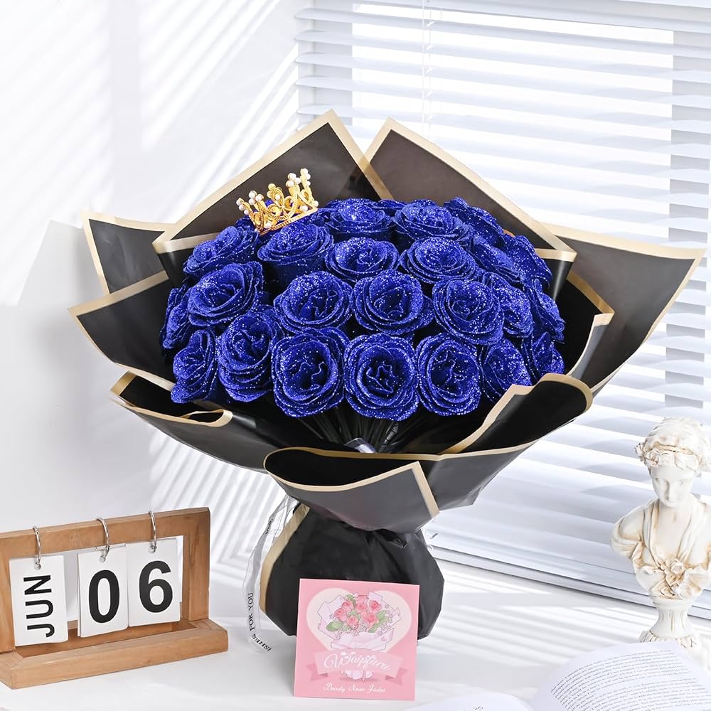 DIY Glitter Rose Bouquet Kit – 24 Artificial Roses
