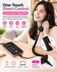 Retro USB-C Wired Phone Handset with Microphone & Volume Control