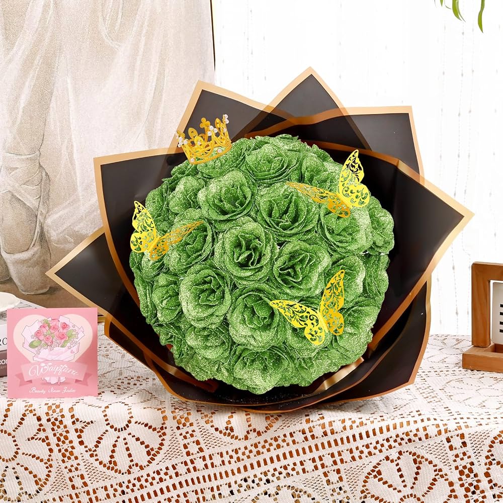 DIY Glitter Rose Bouquet Kit – 24 Artificial Roses