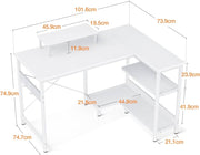 100 cm Reversible L-Shaped Desk with Shelves & Monitor Stand