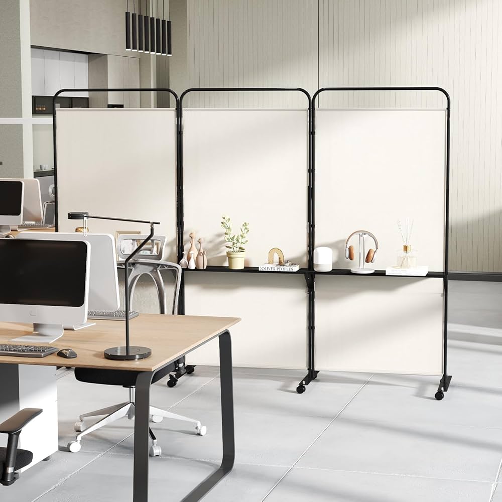 188cm Rolling 3-Panel Room Divider with 3 Shelves – 3 Colours