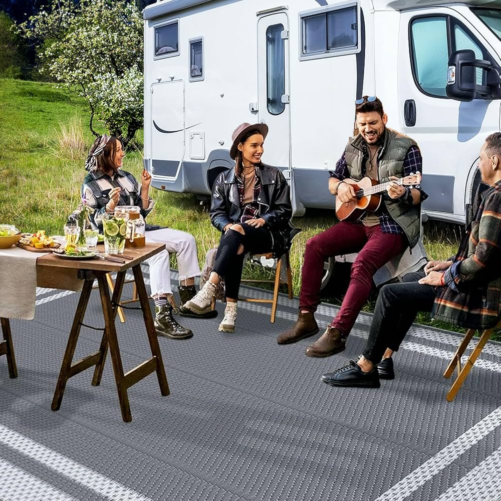 152 × 244 cm Grey & White Reversible Outdoor Rug