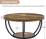 31.7" Round Coffee Table, Industrial 2-Tier Circle Coffee Table with Storage Shelves, Modern Wooden Accent Center Table Sofa Side Table for Living Room, Home Office, Wooden Grain