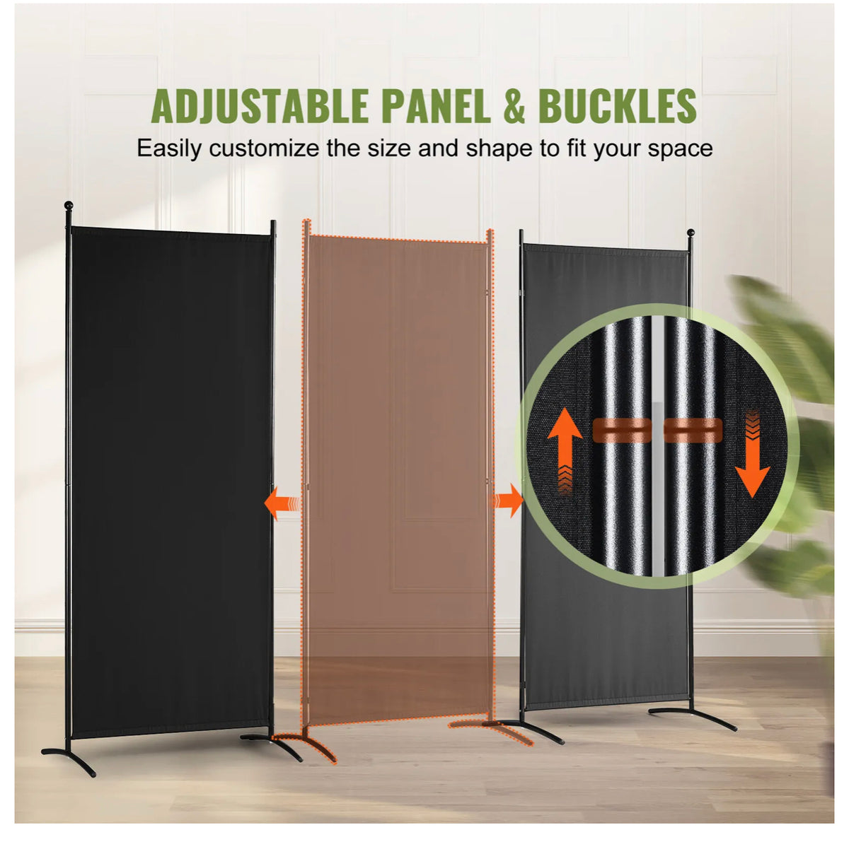 226 × 185 cm 3-Panel Black Fabric Room Divider