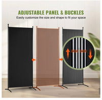 226 × 185 cm 3-Panel Black Fabric Room Divider