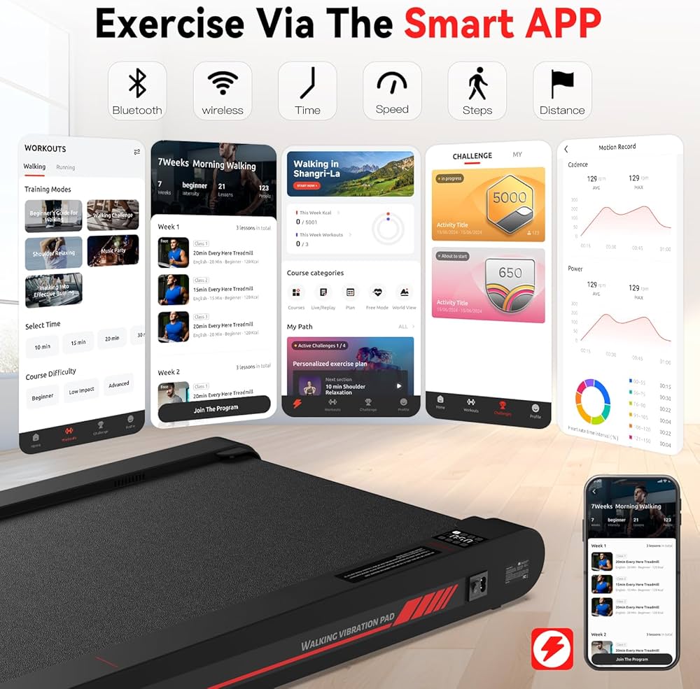 3 in 1 Walking Vibration Pad, Under Desk Treadmill with APP, Portable Treadmills for Home, Walking Pad Treadmill with Remote Control