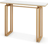110cm Console Table, Faux Marble Sofa Table w/Sturdy Metal Legs, Adjustable Feet, Modern Entryway Table, Perfect for Foyer, Living Room, Hallway (Gold)
