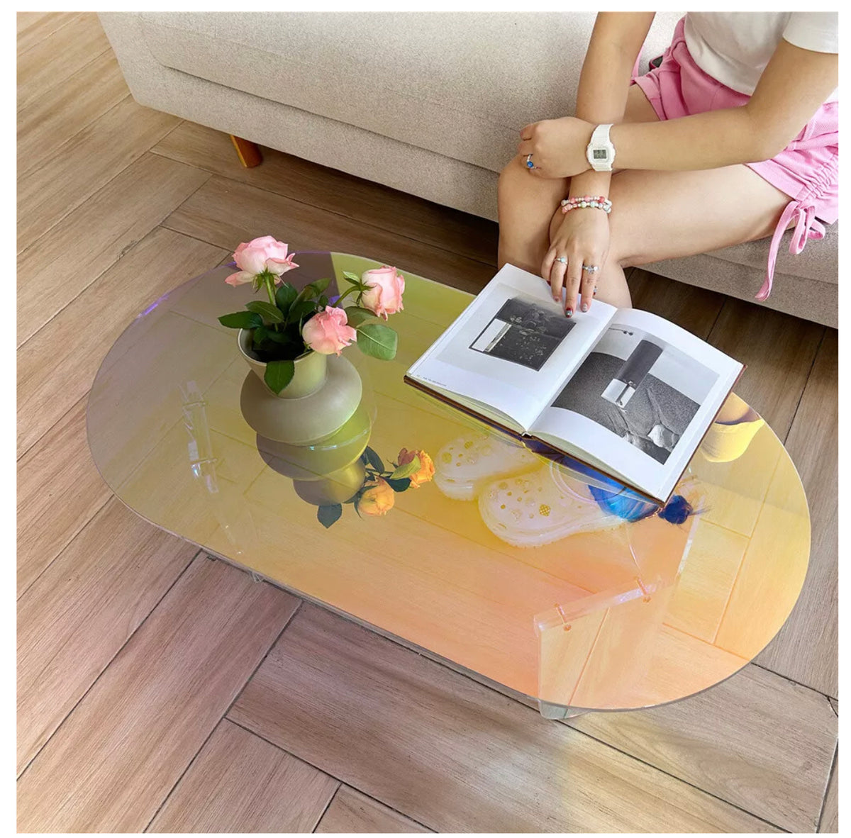 Iridescent Acrylic Oval Coffee Table