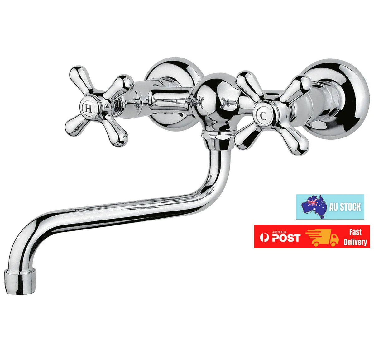 Chrome Wall-Mounted Brass Mixer Tap with Swivel Spout