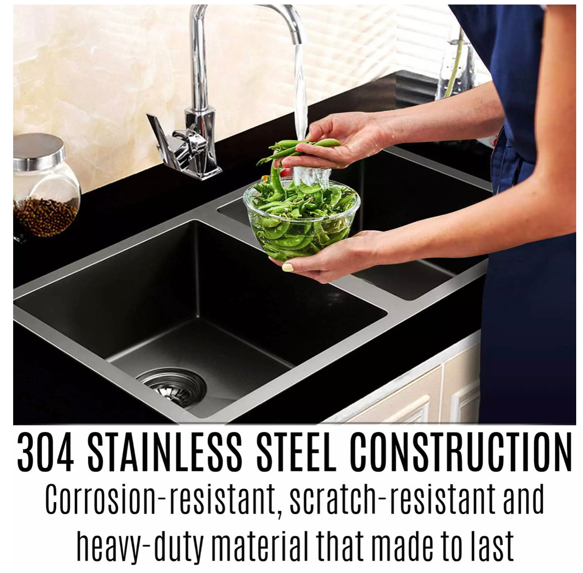 770 × 450 mm Nano-Black Double-Bowl Stainless-Steel Sink