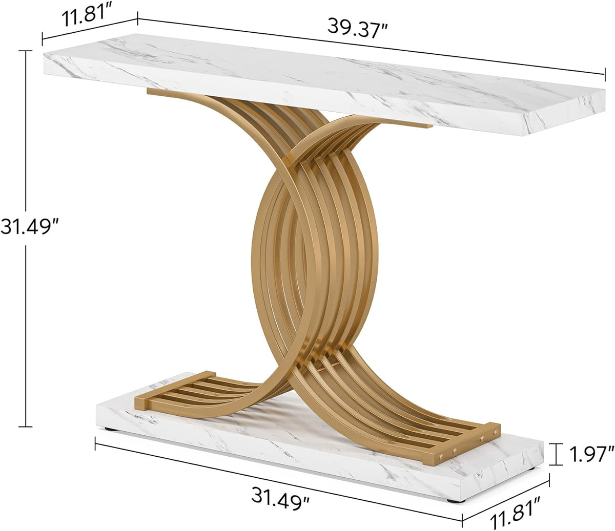 99 cm Gold & White Faux-Marble Console Table
