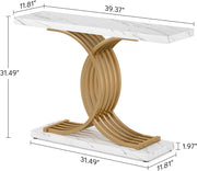 99 cm Gold & White Faux-Marble Console Table