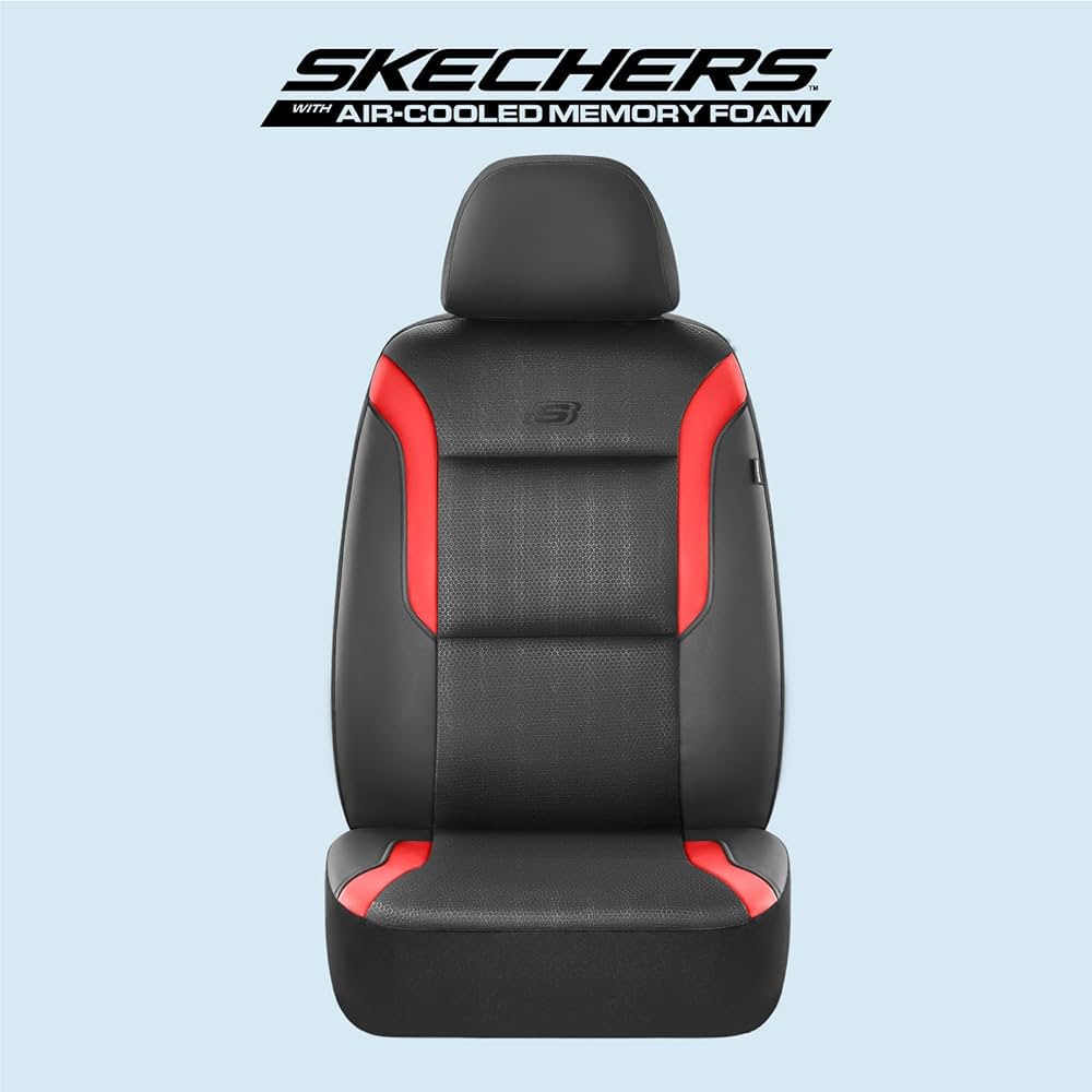 Memory Foam Car Seat Covers, Leather & Mesh Thick Protection, Black Front Cover, Airbag Compatible, Automotive Comfort & Protection for Most Cars, Trucks, SUVs, Black & Memory Foam (SK01055)