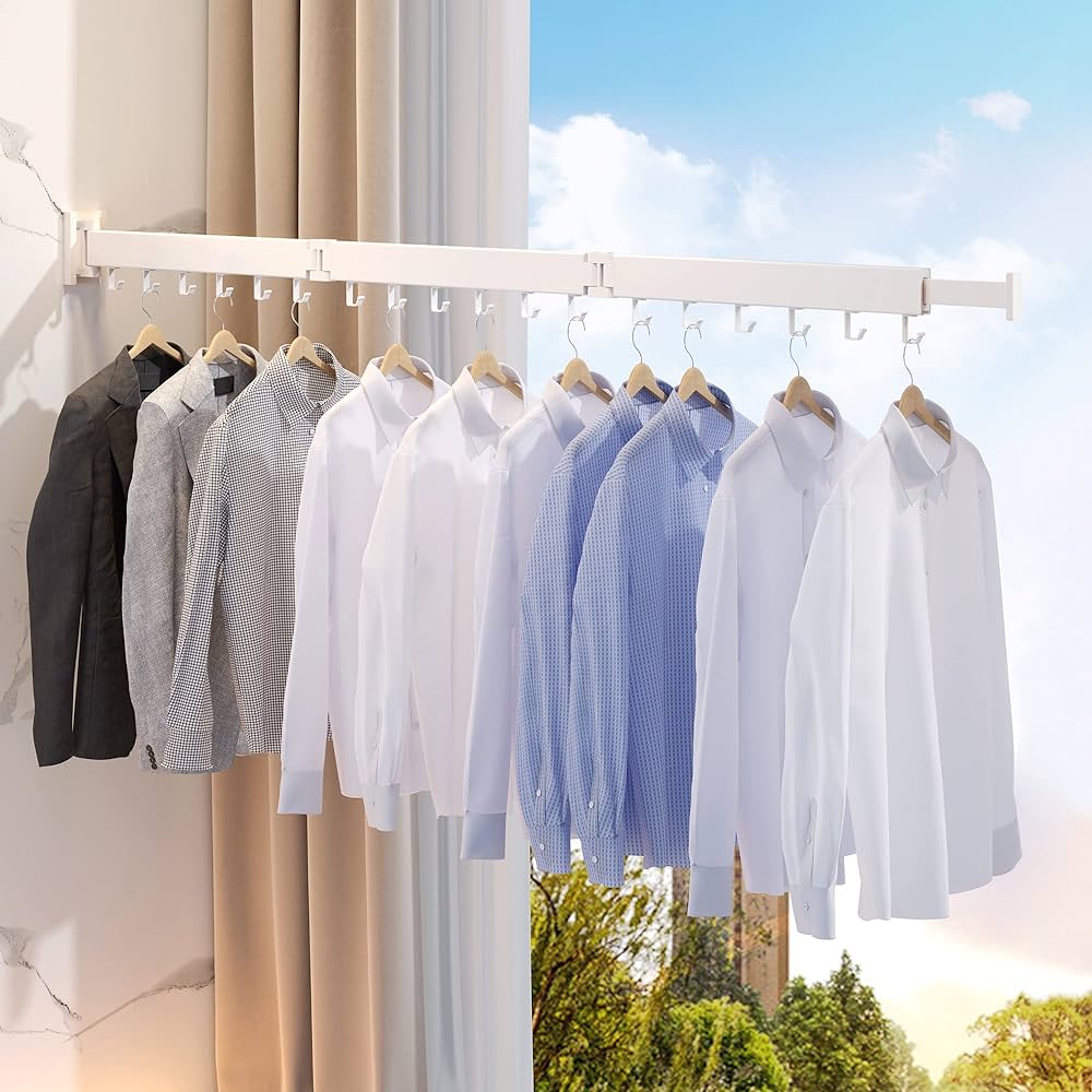 Tri-Fold Wall-Mounted Clothes-Drying Rack – White