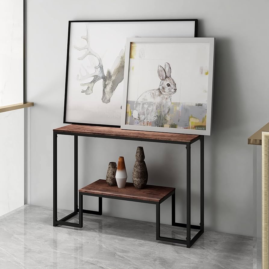 Narrow 2-Tier Industrial Console Table
