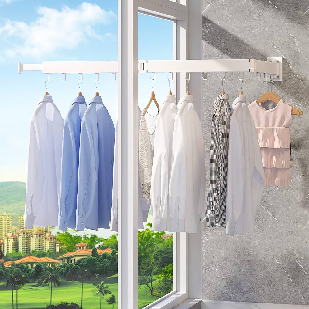 Tri-Fold Wall-Mounted Clothes-Drying Rack – White