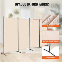 Beige 4-Panel Oxford-Cloth Room Divider – 346 × 184cm