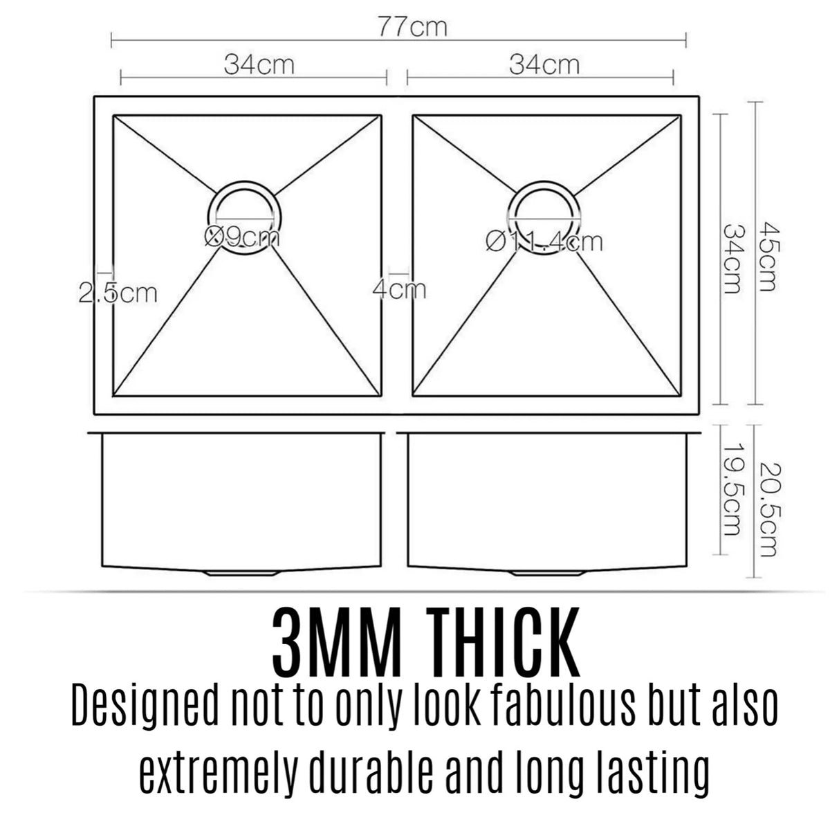 770 × 450 mm Nano-Black Double-Bowl Stainless-Steel Sink