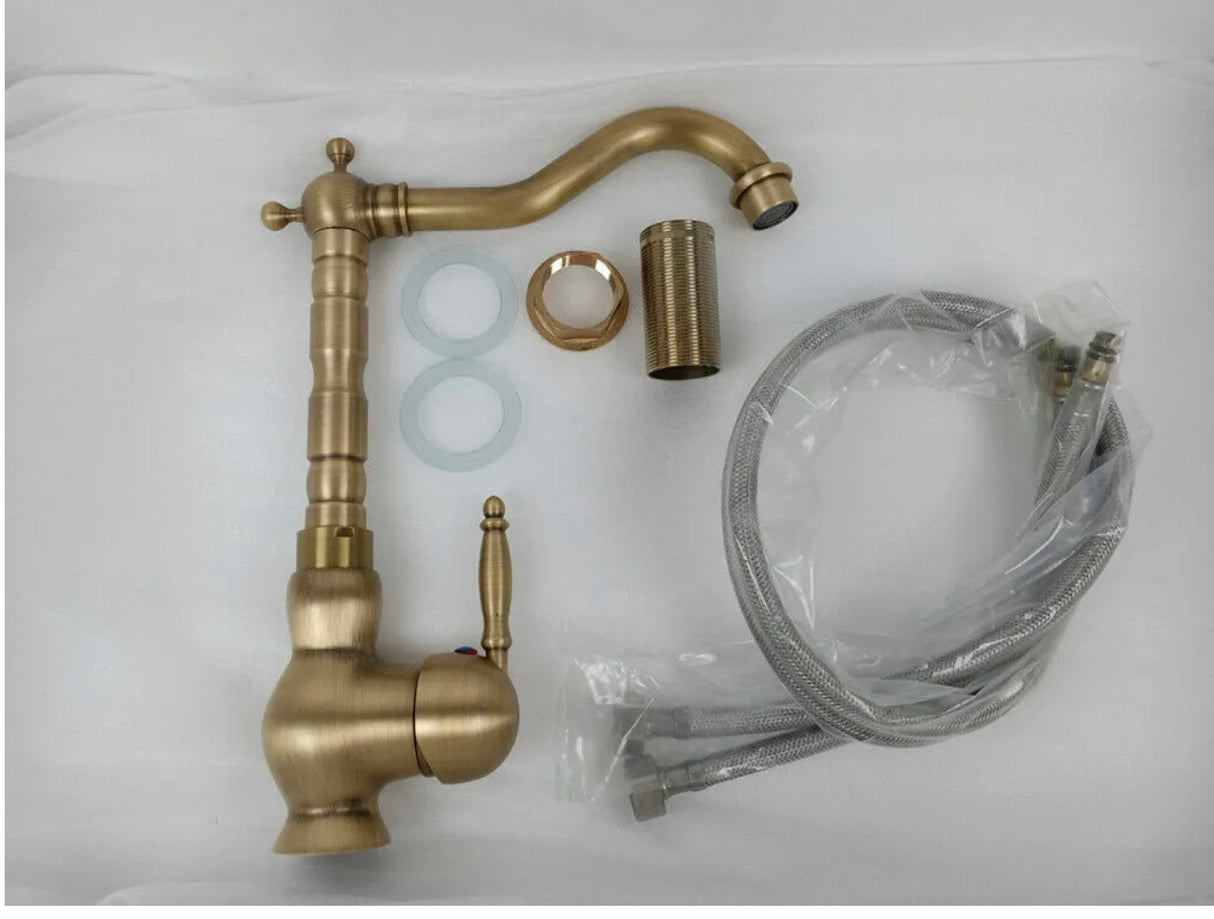 Antique Brass 360°Swivel Basin Taps Mixer Sink Laundry Kitchen Faucet Spout