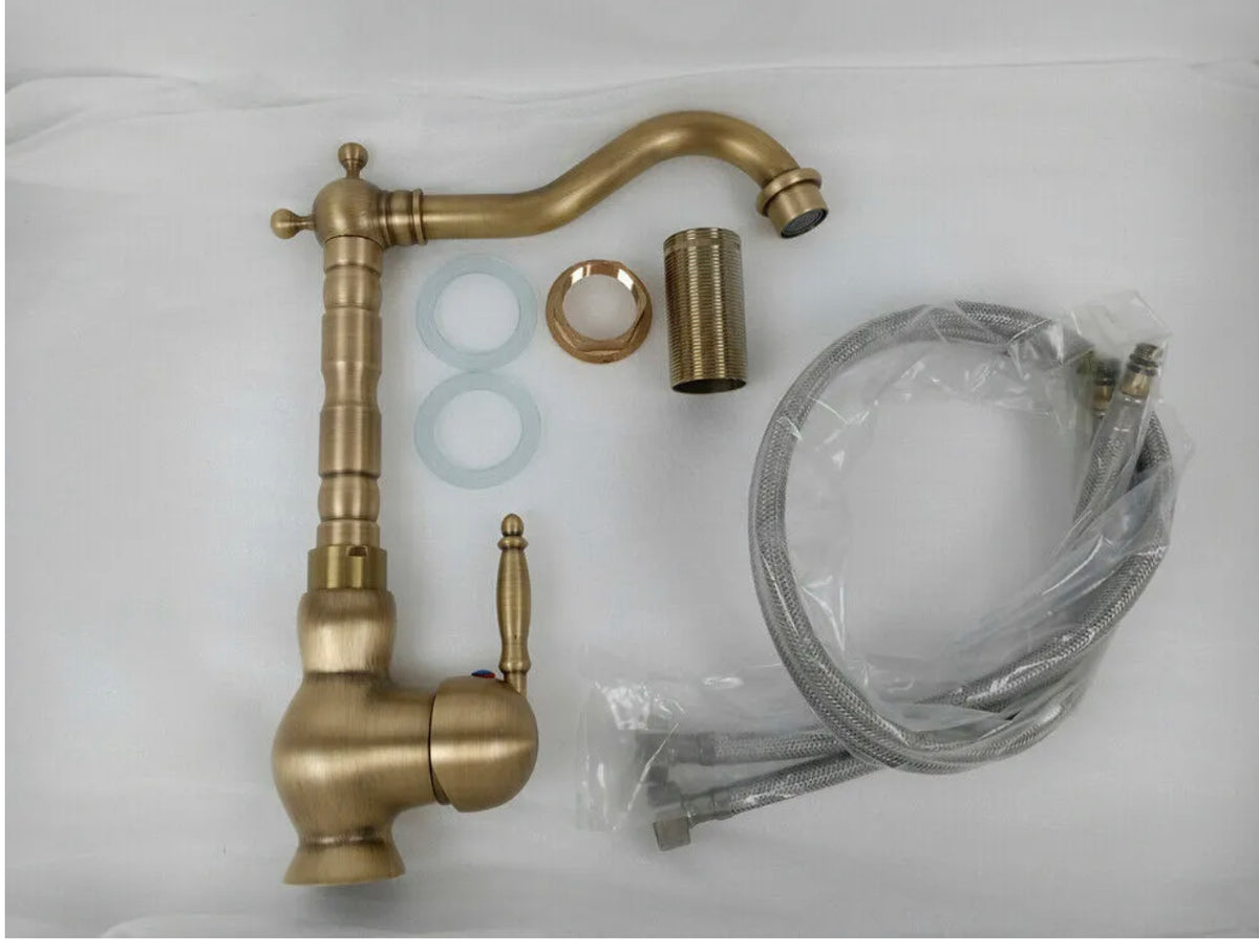 Antique Brass 360°Swivel Basin Taps Mixer Sink Laundry Kitchen Faucet Spout
