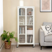 Mobile Metal Storage Cabinet with Glass Doors & 2 Adjustable Shelves