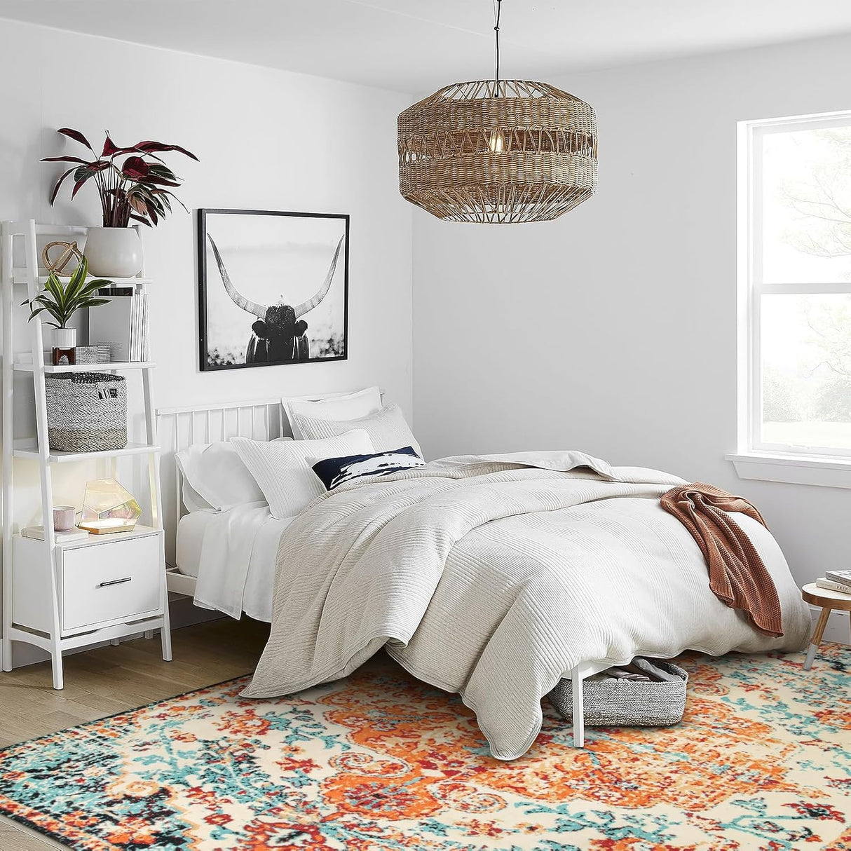 Bohemian Floral Area Rug Modern Non Slip Soft Low Profile Washable Carpet Floor Mat for Living Room/Bedroom/Dining Room for Home Decor