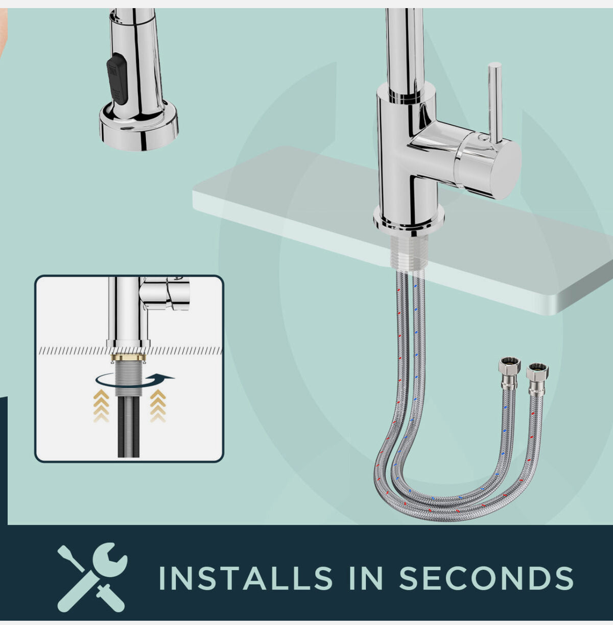 Chrome Pull-Out Kitchen Tap with 2-Mode Sprayer