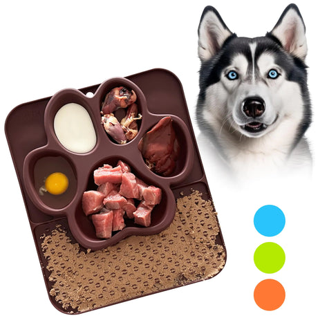 2 in 1 Lick Mat for Dogs with Suction Cup Slow Feeder Dog Bowls Large Breed Silicone Dog Licking Toy to Keep Them Busy Egg Lick Mat for Medium Pets (Brown)