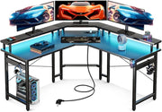 ODK L-Shaped Gaming Desk with LED Lights & USB Charging